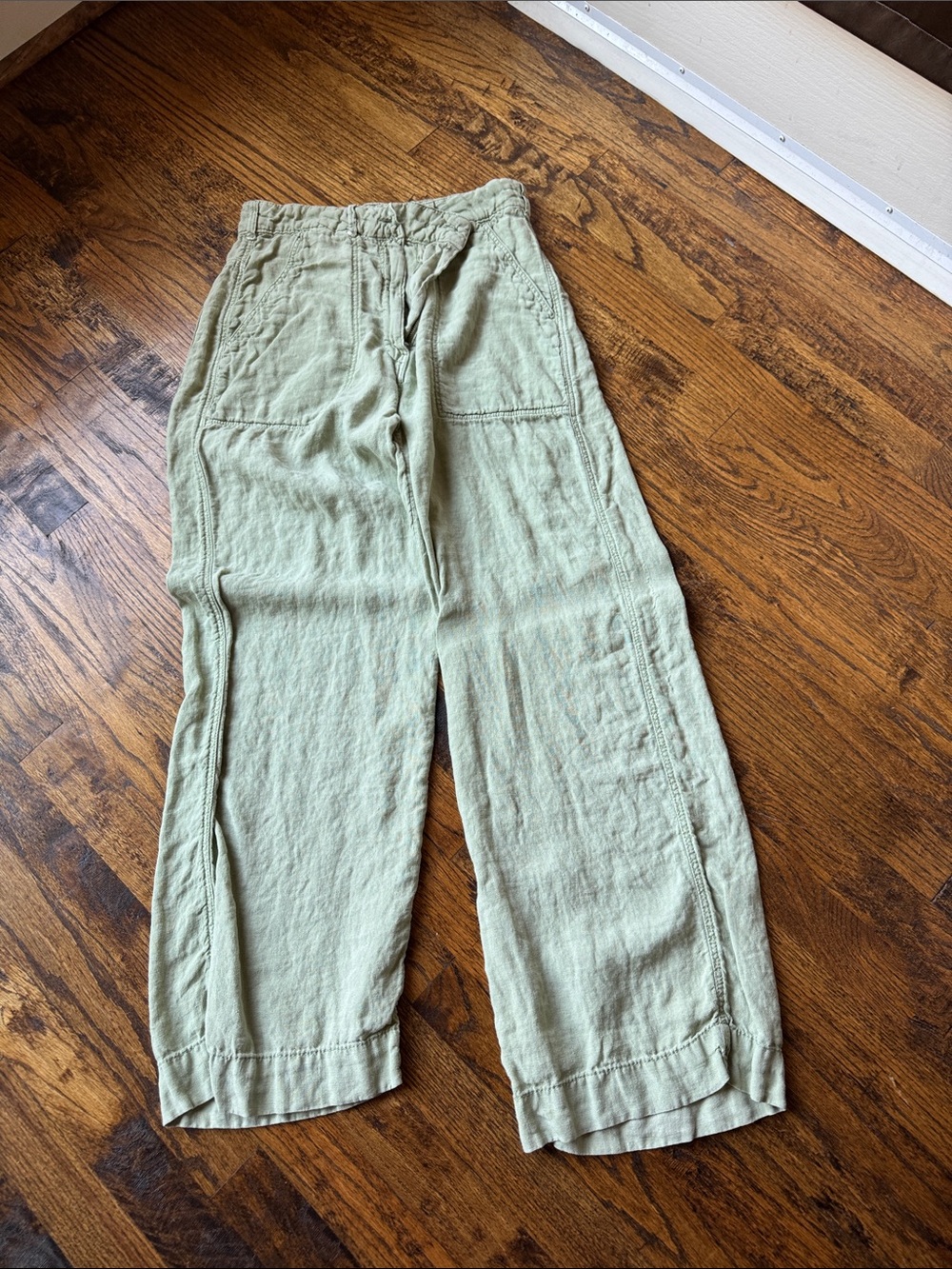 Zara Wide-Leg Linen-Blend Pants - Light Sage Green